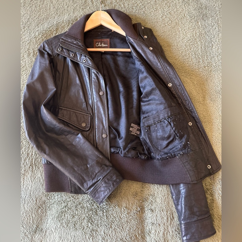 Cole Haan Brown Leather Bomber Jacket